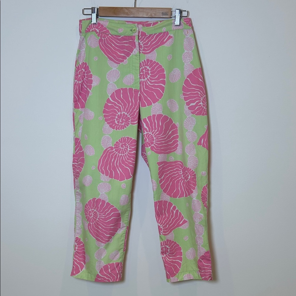 Lilly Pulitzer Seashell Capri Pants Women's 6 Pink Green Resort
